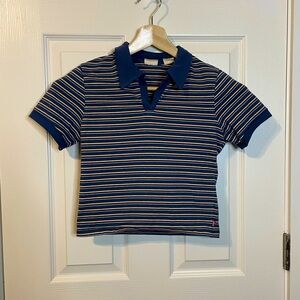 Levi’s retro blue striped crop polo top sz XS